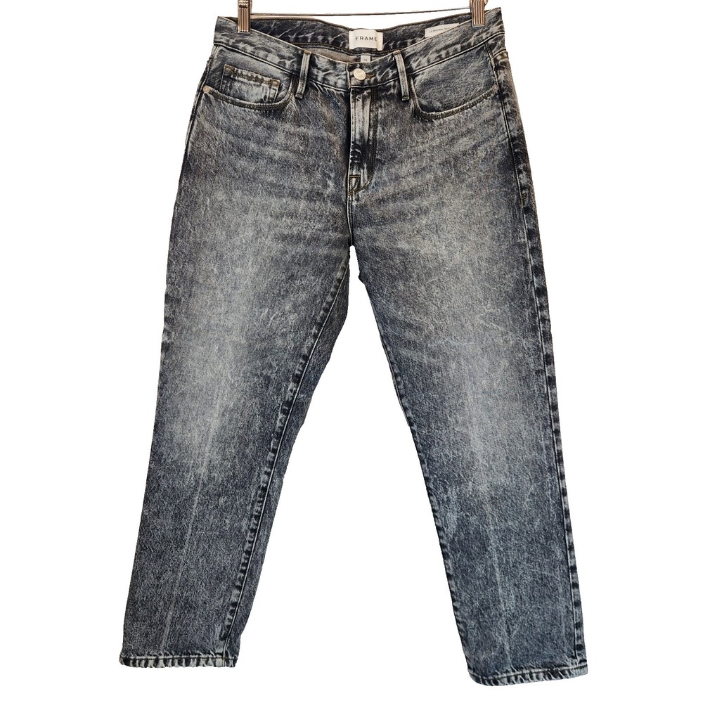 Frame Women`s Size 28 Acid Wash Denim Jeans Black Gray Straight Leg Mid Rise